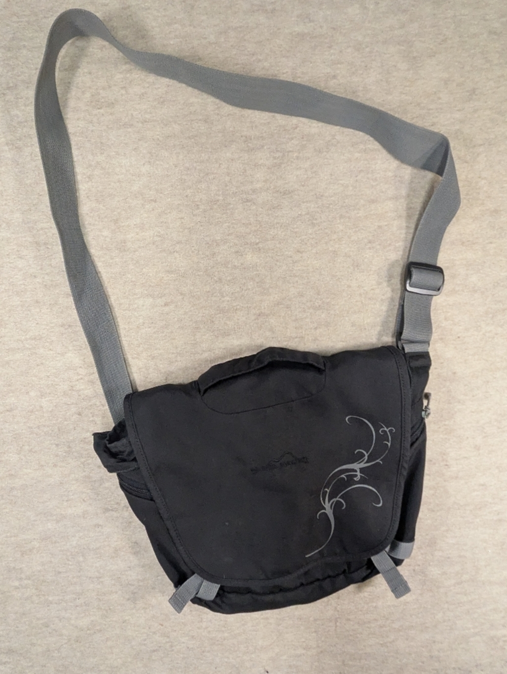 Eddie Bauer Black & Gray & Purple Crossbody Buckle Messanger Satchel Medium Size